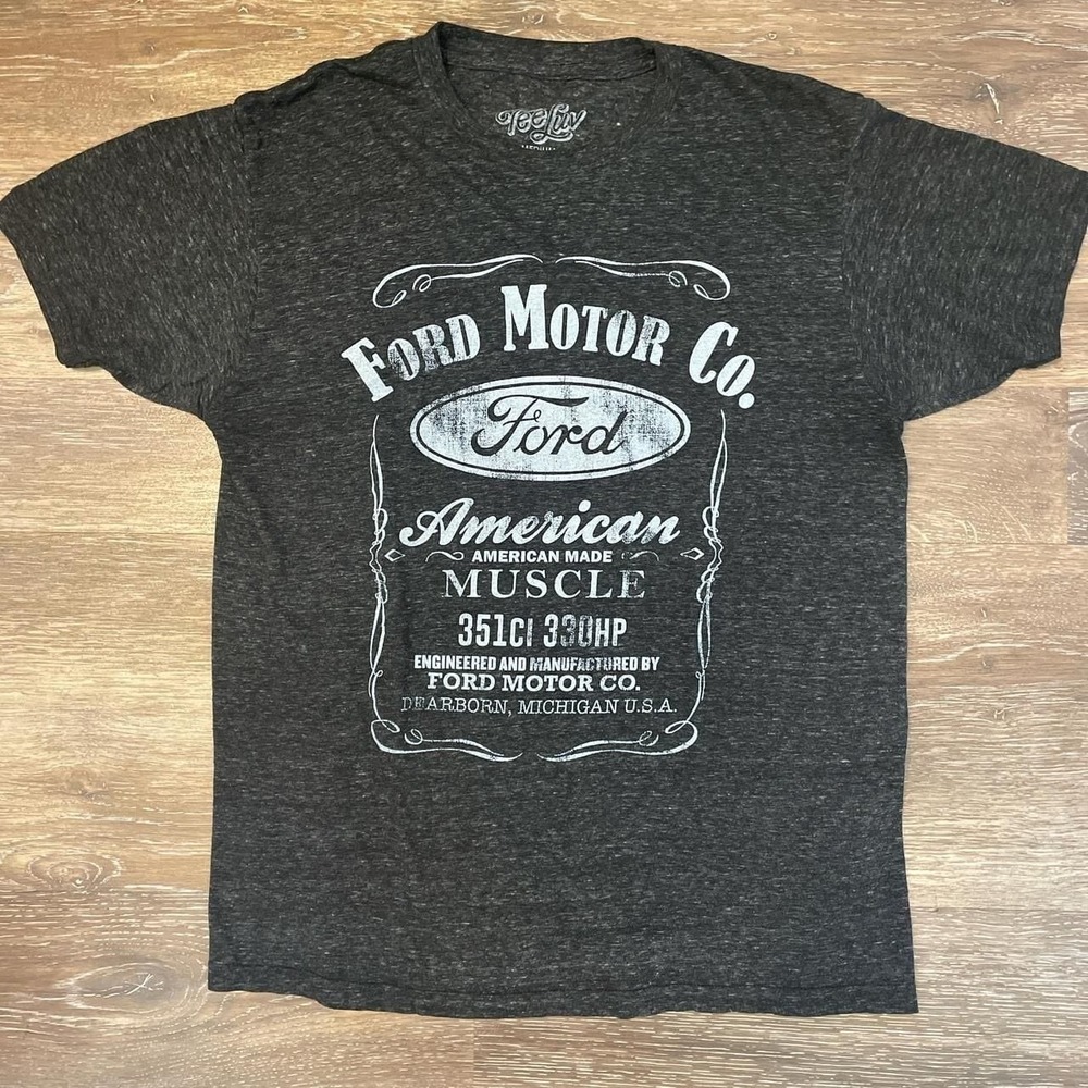 Ford Motor Co. Graphic Tee American Muscle 351ci 330HP Grey Shirt Medium